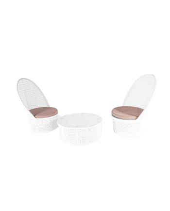 Ensemble ACAPULCO - Blanc - 2 fauteuils +1 table basse (coussin taupe)
